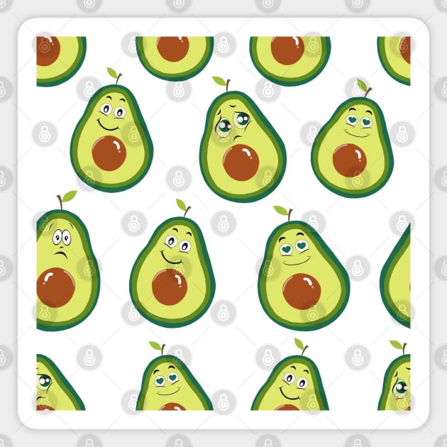Avocados with cute expressions seamless pattern Sticker by GULSENGUNEL